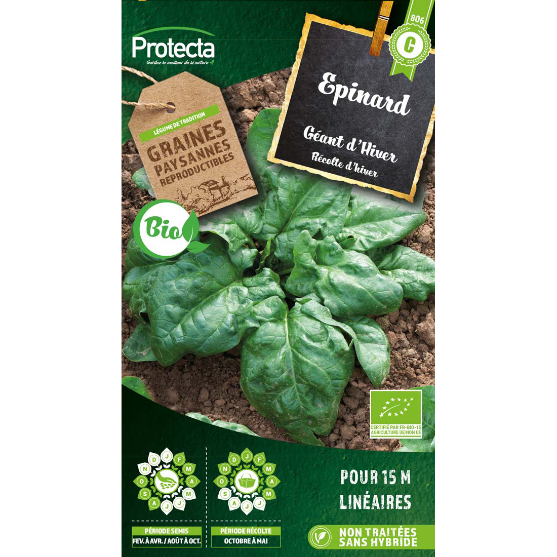 Epinard Géant d'hiver BIO certifié FR-BIO-15 sachet 7g